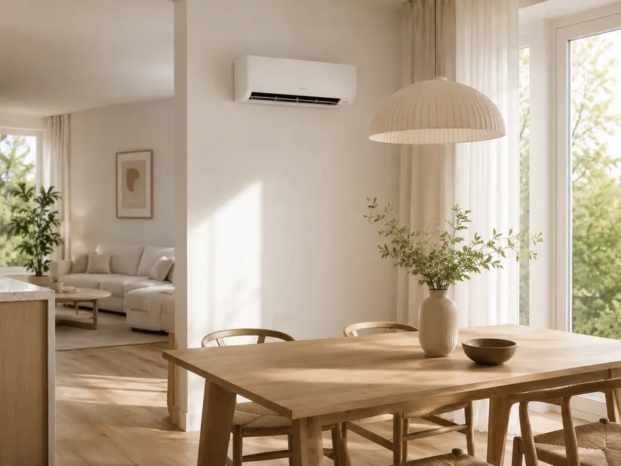 Open eetkamer en woonruimte met airco